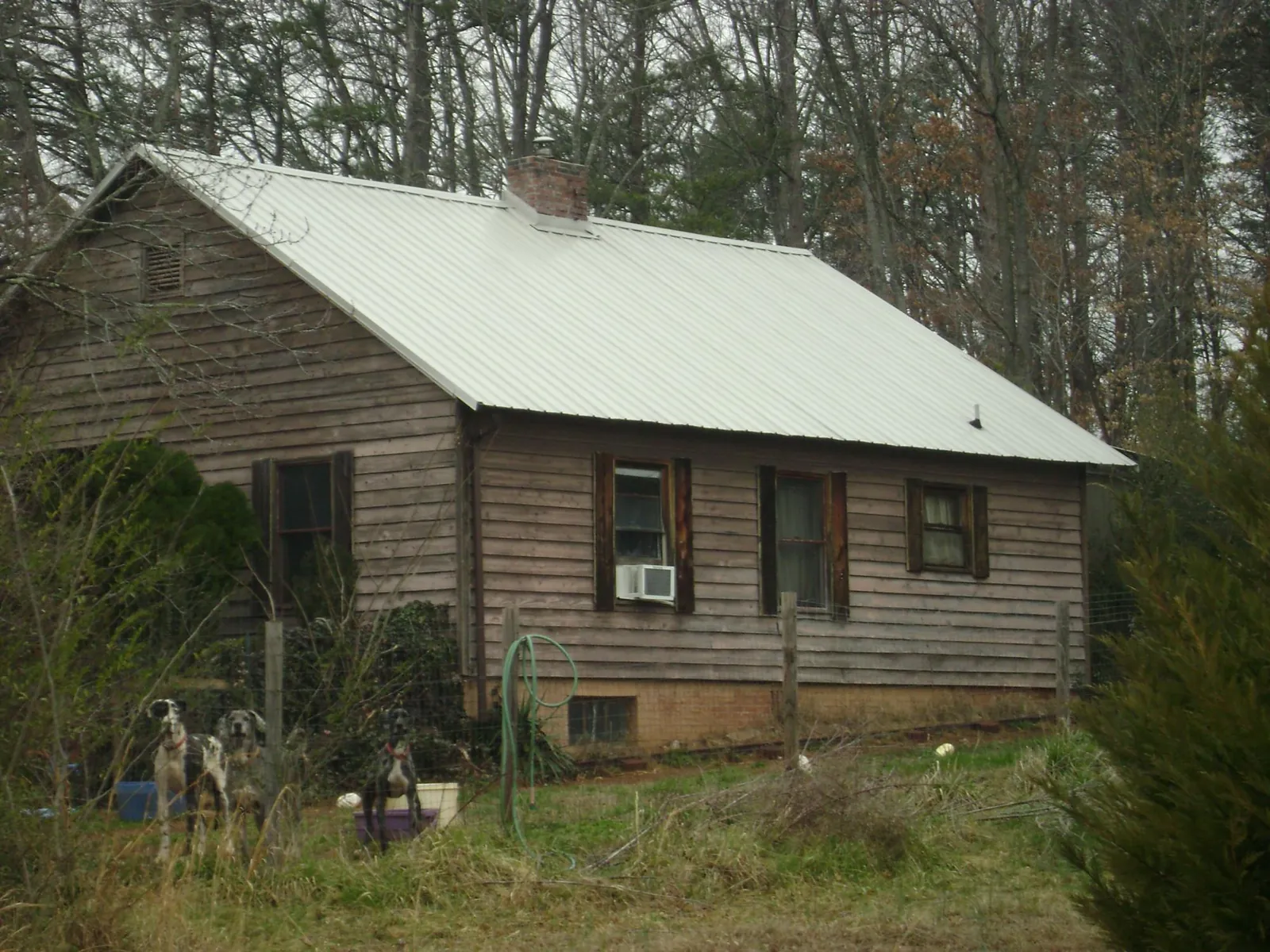 White metal roof on an old wood sided farmhouse, from a Asphalt Shingle Roof Repair job in West Augusta